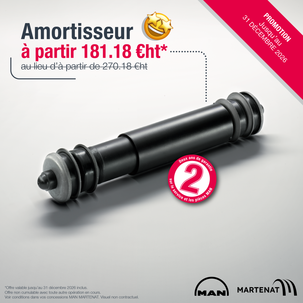 Promotion amortisseur MAN à partir de 181.18 € ht au lieu d'à partir de 270.18 €ht