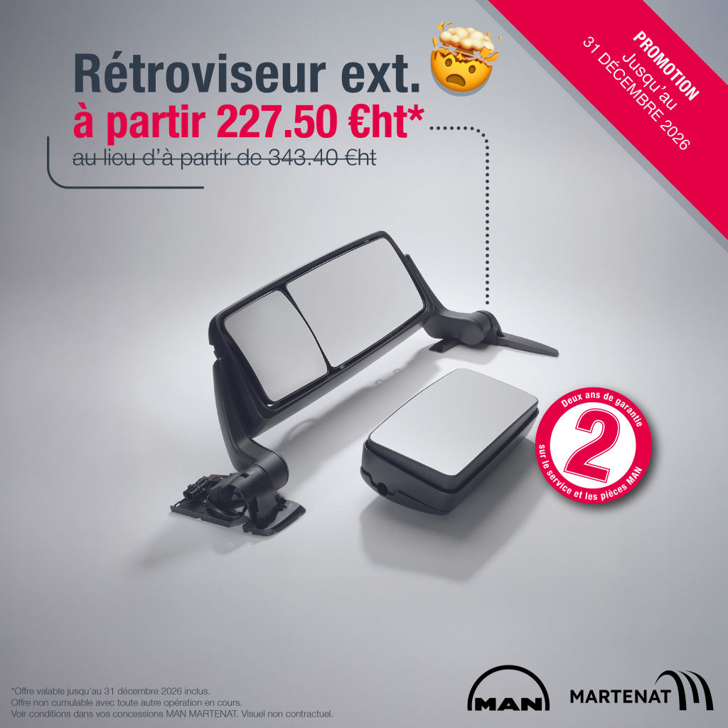 Promotion rétroviseur extérieur MAN à partir de 227.50 € ht au lieu d'à partir de 343.40 €ht