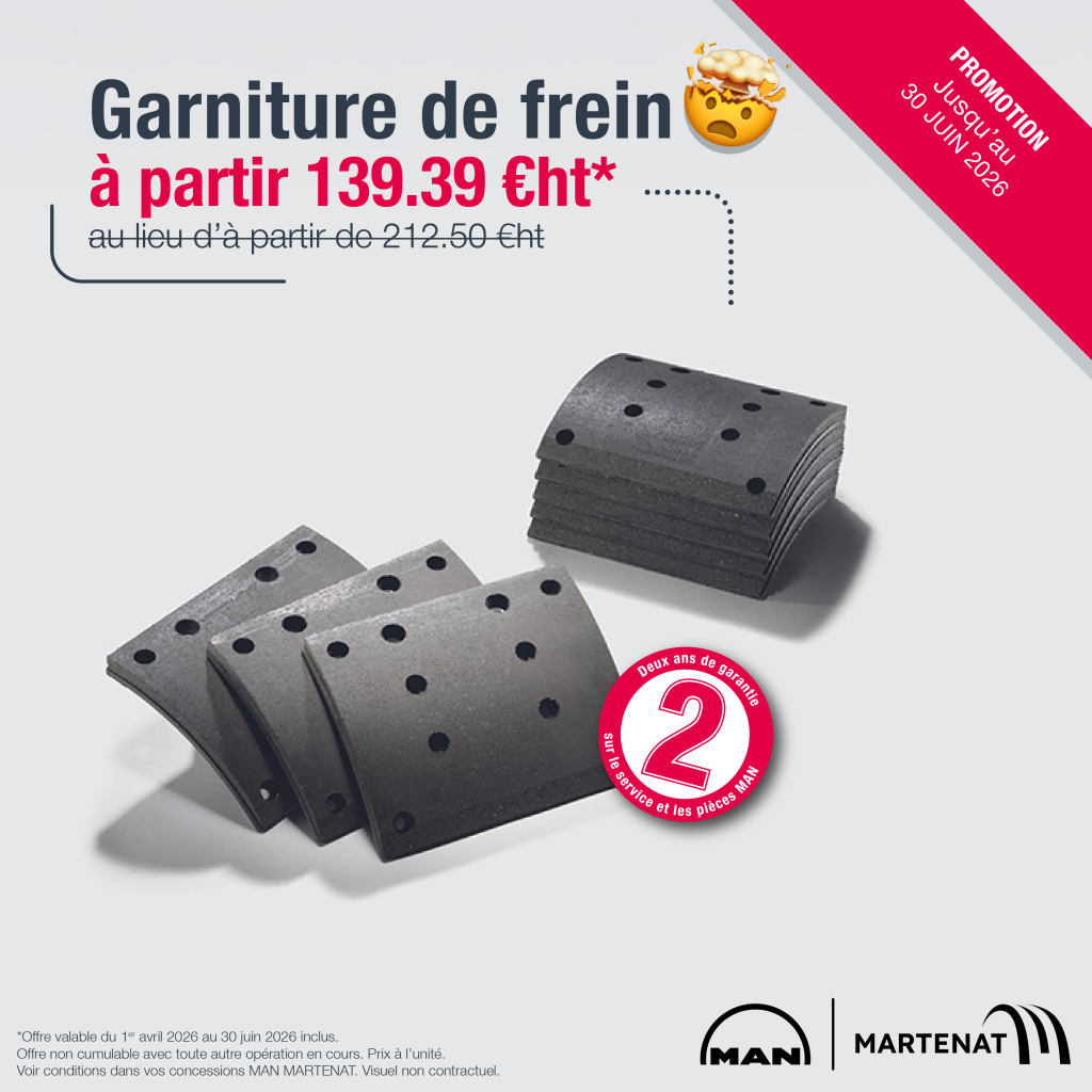 Promotion garniture de frein MAN à partir de 139.39 € ht au lieu d'à partir de 212.50 €ht